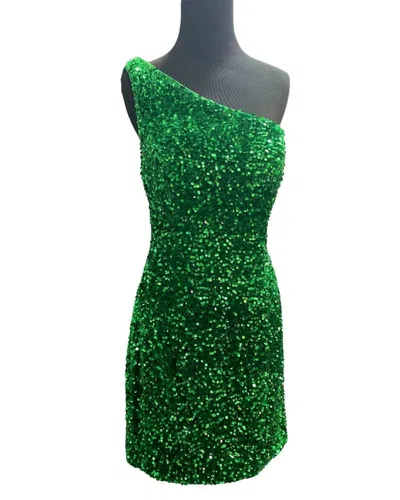 Sophia Thomas One Shoulder Sequin Dress In Emerald