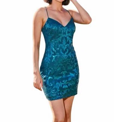 Sophia Thomas V Neck Cocktail Dress In Teal In Blue