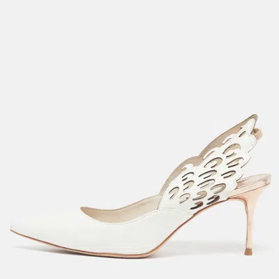 Pre-owned Sophia Webster Angelo Size 38 White/rose Gold Leather Slingback Pumps