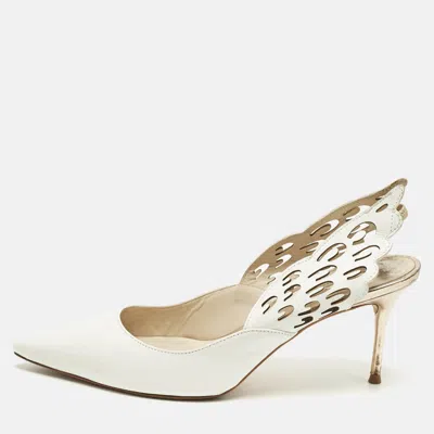 Pre-owned Sophia Webster Angelo Size 39.5 White/rose Gold Leather Slingback Pumps