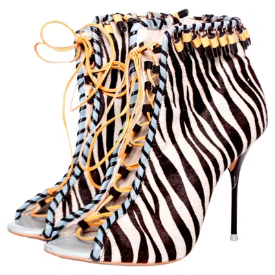 Pre-owned Sophia Webster , Ankle Boots With Zebra Print In Sand