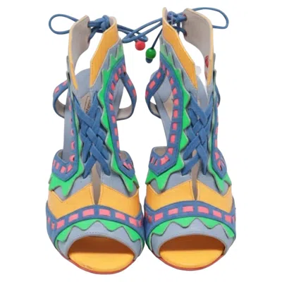 Pre-owned Sophia Webster Beaded Laced Sandal Heels In Multicolor Leather In Gray