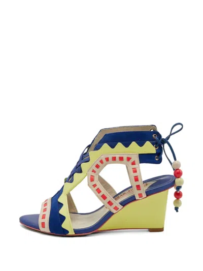 Pre-owned Sophia Webster Beaded Wedge Sandals In Blue