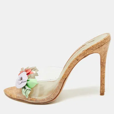 Pre-owned Sophia Webster Beige/gold Cork And Pvc Wildflower Slide Sandals Size 41