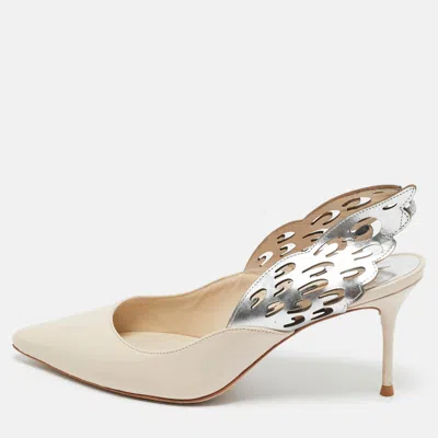 Sophia Webster Beige/silver Leather Angelo Slingback Pumps In Neutral