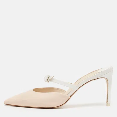 Pre-owned Sophia Webster Beige/white Leather Bow Mules Size 38