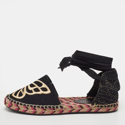 Pre-owned Sophia Webster Bibi Butterfly Size 35 Black Canvas Espadrille Ankle Strap Sandals