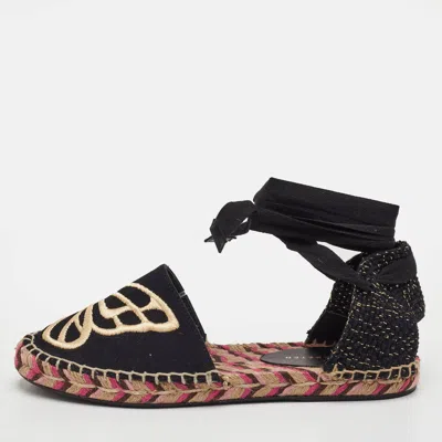 Sophia Webster Bibi Butterfly Size 35 Black Canvas Espadrille Ankle Strap Sandals