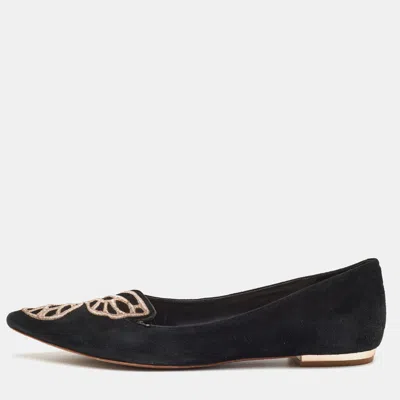 Pre-owned Sophia Webster Bibi Butterfly Size 38 Black Embroidered Suede Pointed Toe Ballet Flats