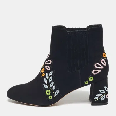 Sophia Webster Black Embroidered Suede Liliana Ankle Length Boots