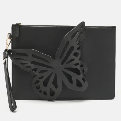 Pre-owned Sophia Webster Black Leather Flossy Butterfly Wristlet Clutch