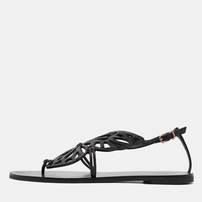 Pre-owned Sophia Webster Black Leather Seraphina Flat Sandals Size 37