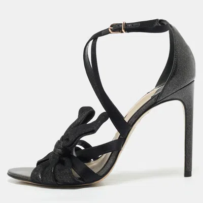 Pre-owned Sophia Webster Black Metallic Leather An Fabric Bonnie Ankle Strap Sandals Size 39