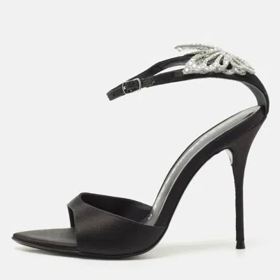 Sophia Webster Black Satin Crystal Embellished Ankle Strap Sandals Size 38