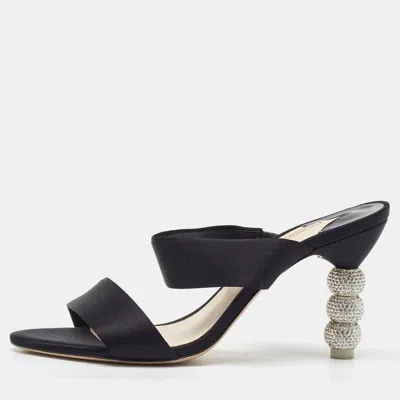 Sophia Webster Black Satin Crystal Embellished Heel Slide Sandals