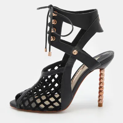 Sophia Webster Black Suede And Leather Jetta Ankle Tie Up Peep Toe Sandals