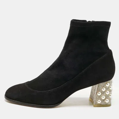 Sophia Webster Black Suede Felicity Mid Ankle Length Boots Size 40