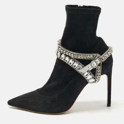 Pre-owned Sophia Webster Black Suede Stretch Crystal Embellished Ankle Boots Size 41