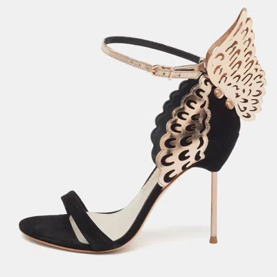 Pre-owned Sophia Webster Black/rose Gold Patent Leather And Suede Evangeline Ankle Strap Sandals Size 39