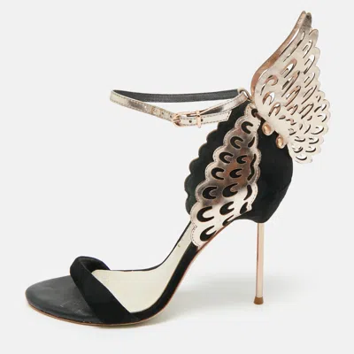 Pre-owned Sophia Webster Black/rose Gold Patent Leather And Suede Evangeline Ankle Strap Sandals Size 40