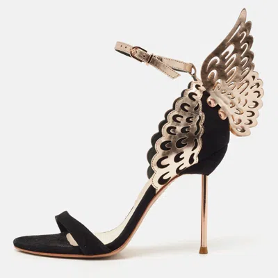 Pre-owned Sophia Webster Black/rose Gold Suede And Leather Evangeline Open Toe Sandals Size 36.5