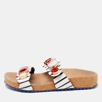 Pre-owned Sophia Webster Black/white Leather Becky Gem Nautical Sandals Size 36