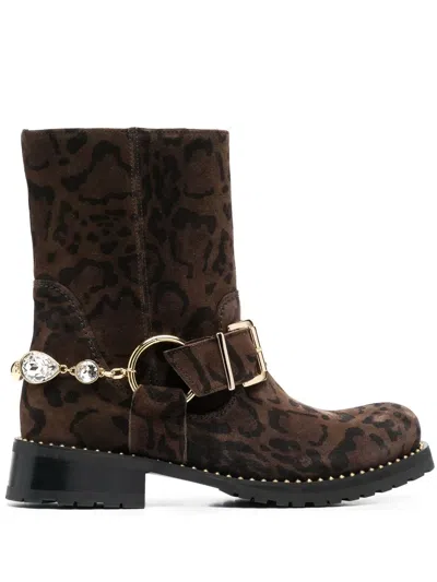 Sophia Webster Blake Leopard-print Biker Boots In 褐色