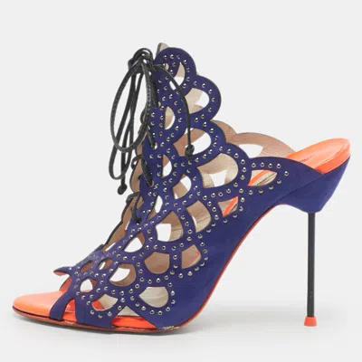 Pre-owned Sophia Webster Blue Leather Cut Out Ankle Strap Sandals Size 39.5