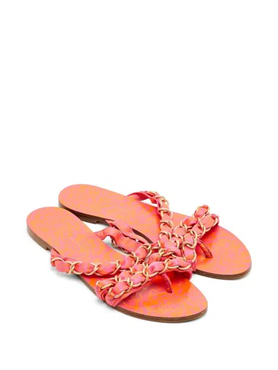 Pre-owned Sophia Webster Chain-link Flat Sandals In Pink