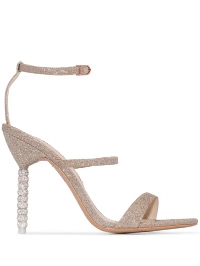 Sophia Webster Champagne Glitter Rosalind 100 Leather Sandals In Metallic
