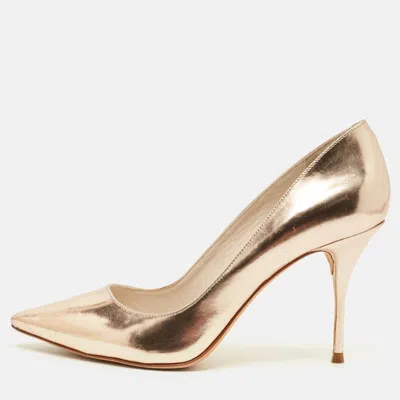 Pre-owned Sophia Webster Coco Flamingo Size 37.5 Metallic Rose Gold Leather Pointed Toe Pumps In Silver