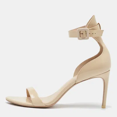 Pre-owned Sophia Webster Cream Patent Leather Nicole Ankle Strap Sandals Size 39