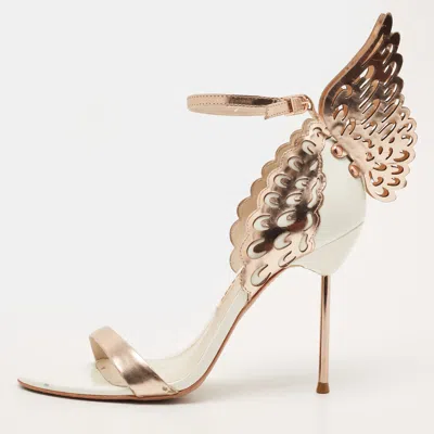 Pre-owned Sophia Webster Evangeline Size 38 Cream/gold Leather Ankle Strap Sandals In White