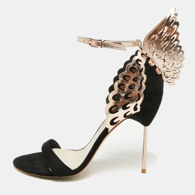 Pre-owned Sophia Webster Evangeline Size 41 Black/gold Leather And Suede Ankle Strap Sandals