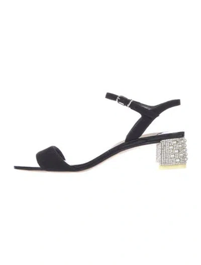 Pre-owned Sophia Webster Faux Pearl Accents Suede Sandals In Blue