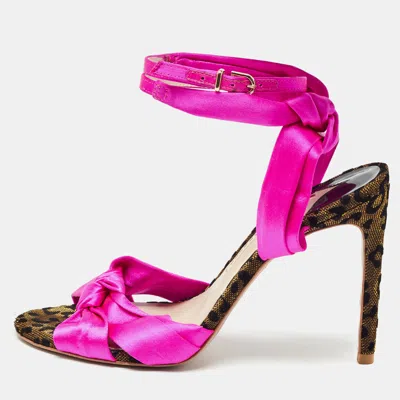 Pre-owned Sophia Webster Fuchsia Knotted Satin Ankle Strap Sandals Size 38.5 In Pink