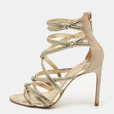 Pre-owned Sophia Webster Gold Glitter And Leather Strappy Sandals Size 38
