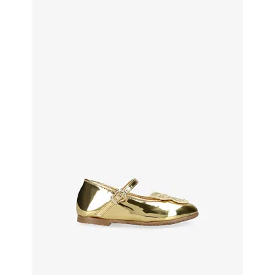 Sophia Webster Gold Kids' Butterfly-embroidered Metallic-leather Mary Jane Flats Eur 27 / 9 Uk