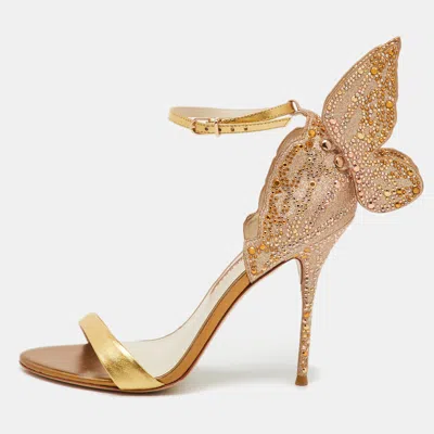 Pre-owned Sophia Webster Gold Leather And Glitter Embellished Chiara Ankle Strap Sandals Size 39
