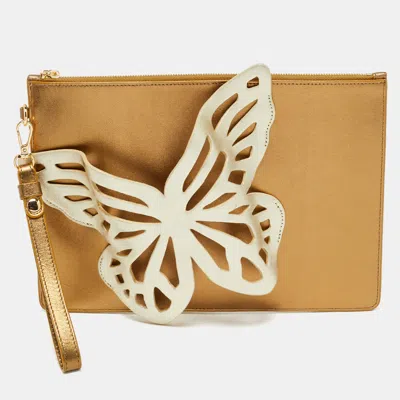 Pre-owned Sophia Webster Gold Leather Butterfly Wristlet Pouch