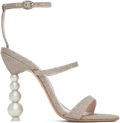 Sophia Webster Gold Rosalind Pearl Heeled Sandals In Champagne Glitter