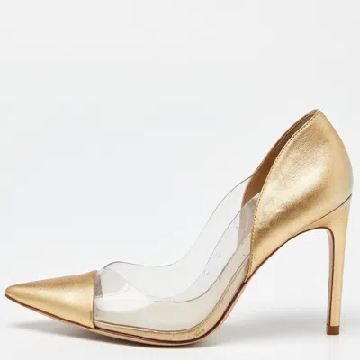Pre-owned Sophia Webster Gold/transparent Leather And Pvc Pointed Toe Pumps Size 38.5