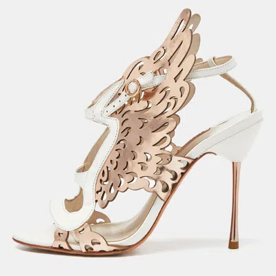 Pre-owned Sophia Webster Gold/white Leather Evangeline Laser Cut Angel Wing Ankle Strap Sandals Size 39