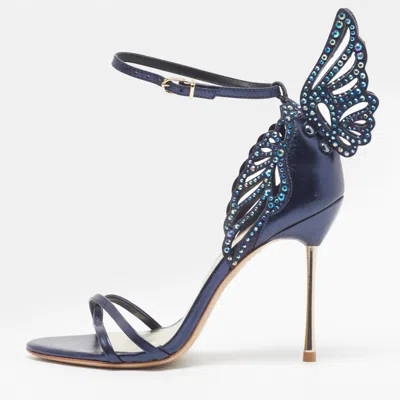Pre-owned Sophia Webster Heavenly Size 38 Navy Blue Leather Ankle Strap Sandals