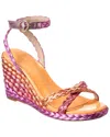 Sophia Webster Ines Mid Raffia & Leather Wedge Sandal In Pink
