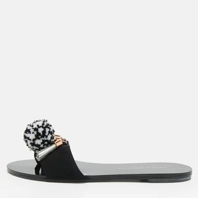 Sophia Webster Jada Size 35.5 Black Suede Pom Pom Flat Slide