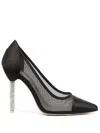 Sophia Webster Jasmine Suede & Mesh Sculpted-heel Pumps In Black