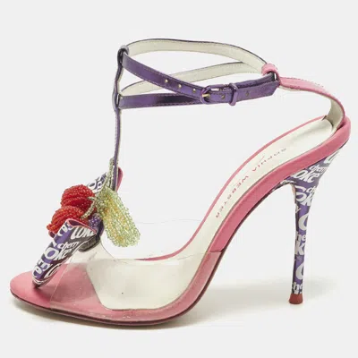 Pre-owned Sophia Webster Lana Size 37 Pink Leather And Pvc Cherry Coke Ankle Strap Sandals