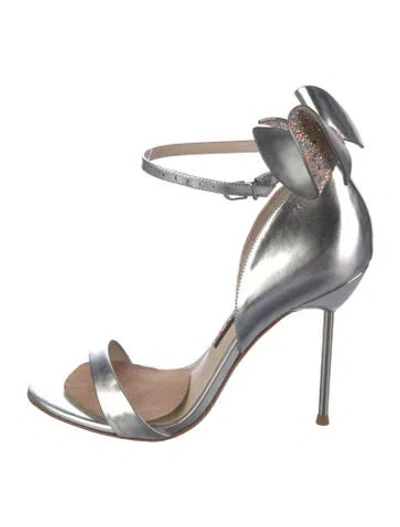 Pre-owned Sophia Webster Leather Bow Accents Sandals In Metallic/silver