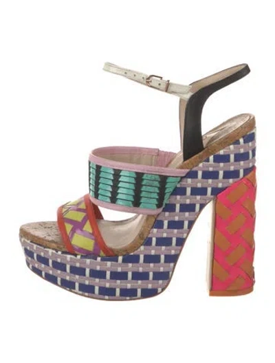 Pre-owned Sophia Webster Leather Colorblock Pattern Sandals In Blue